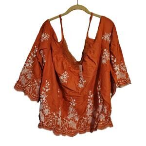 CATO Orange Floral Embroidered Off The Shoulder Flowy Bohemian Top Size 22 NWT